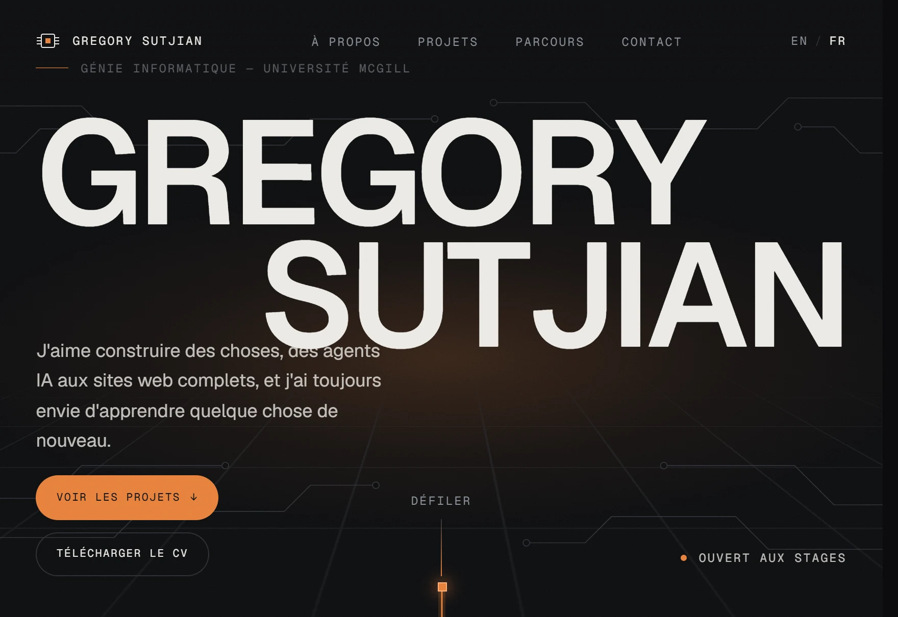 L'écran d'ouverture de ce site